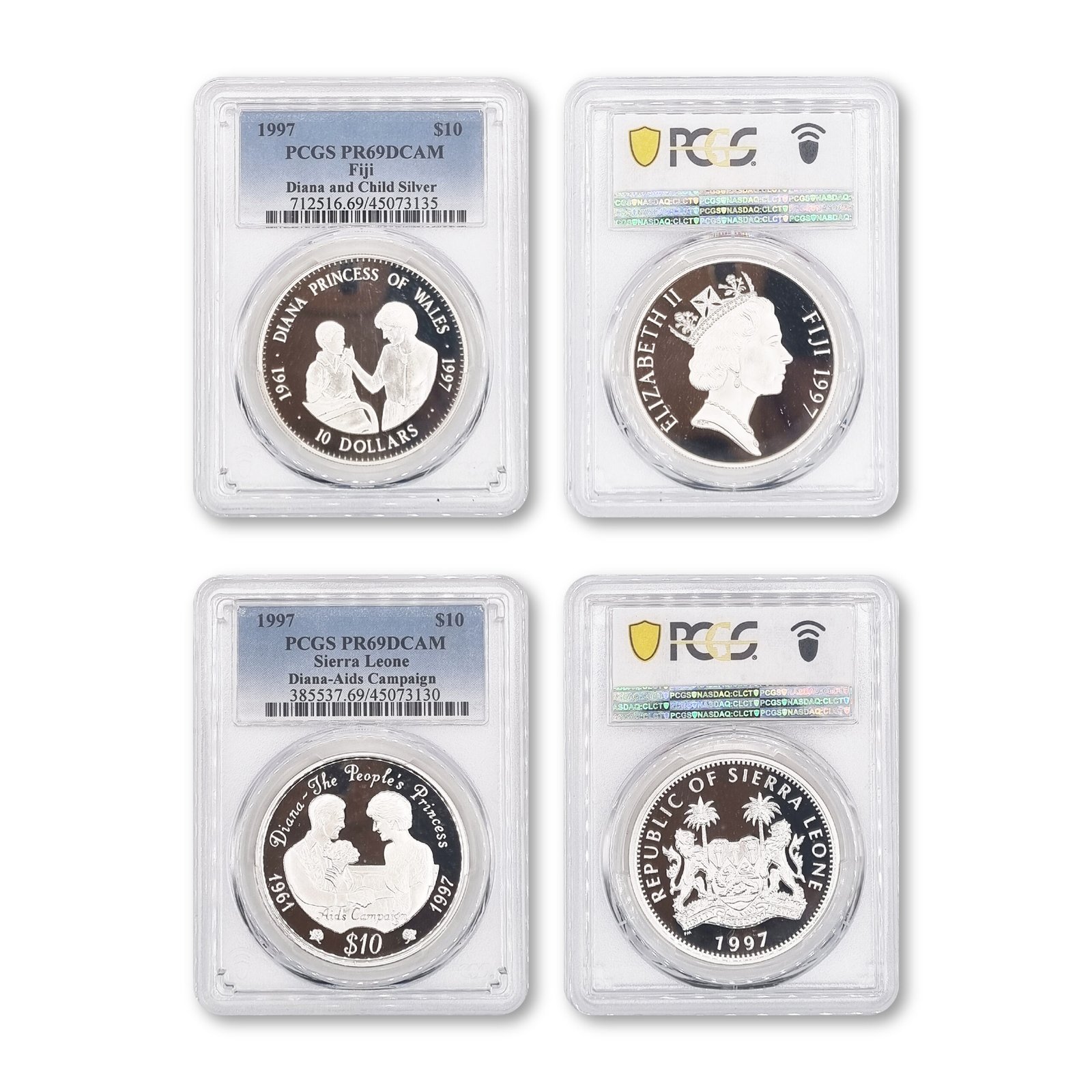 1983-1999 Princess Diana Commemorative 6-Coin Silver Proof Collection - PCGS PR69 Deep Cameo Highest Grade