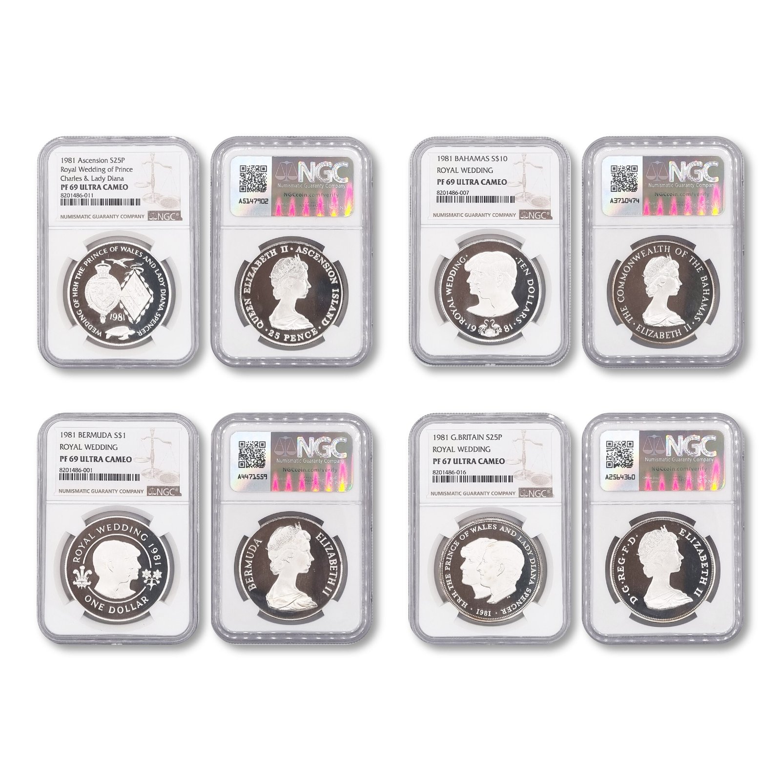 1981 Royal Wedding 16-Coin Silver Proof Set, NGC PF66–PF69 Ultra Cameo