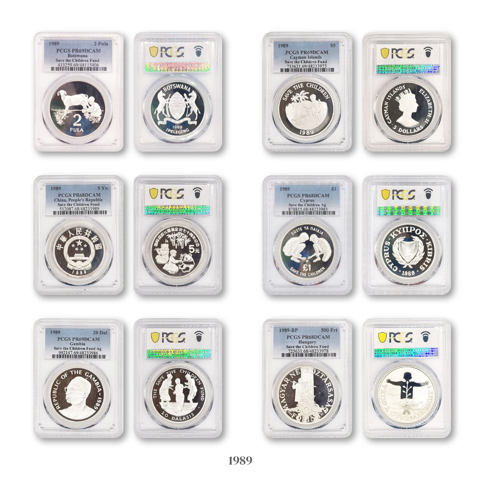 1989 - 1992 Save the Children International Silver Series 23 Coin - PCGS PR68/69 - Indonesia, China, Cayman & More