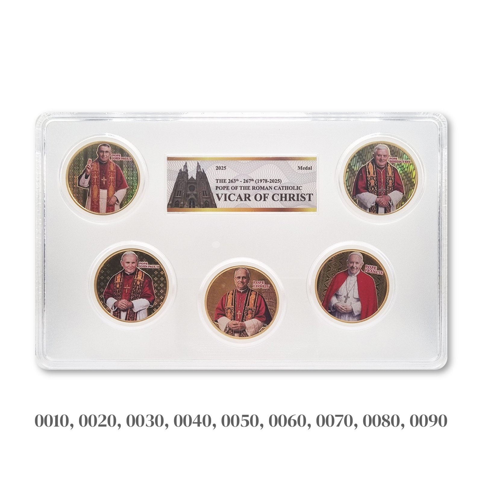 2025 Set of 9 Cooper Medal Pope 5 Latest Roman Catholic, Gold Plated Mint Indonesia, Low Number